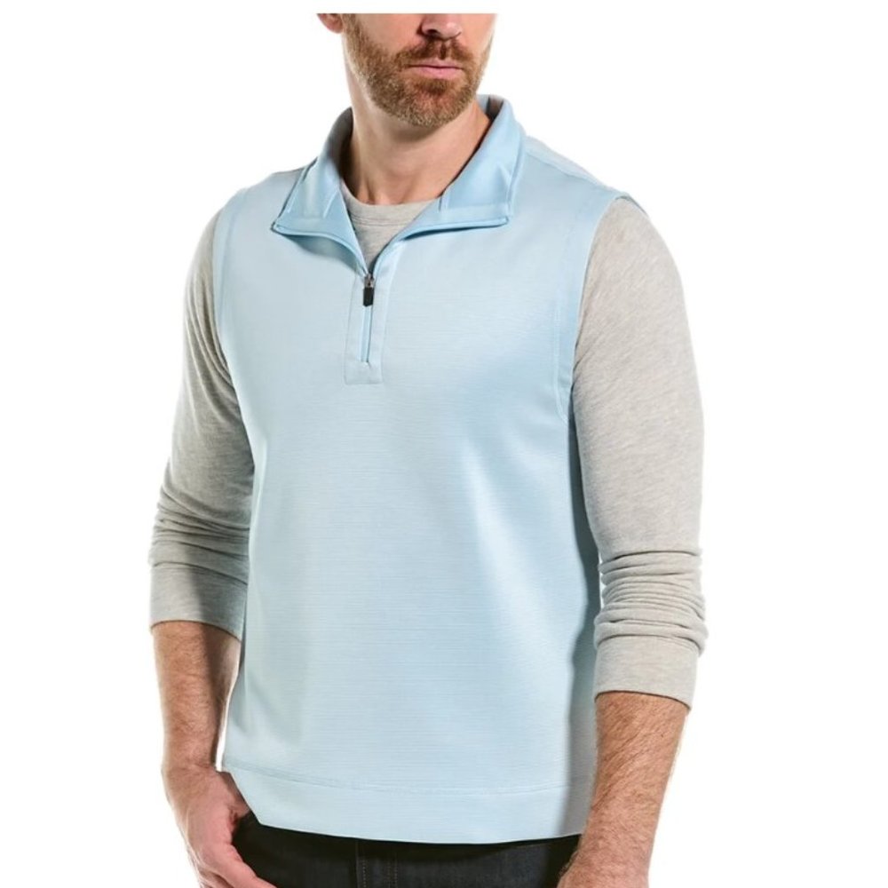 Hickey Freeman Mens Light Blue Quarter Zip Performance Golf Vest‎ NWT